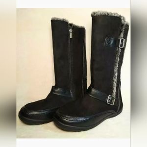 Nine West Girls Naydine Snow Boots Black Buckle Zip Round Toe Faux Fur 6 New